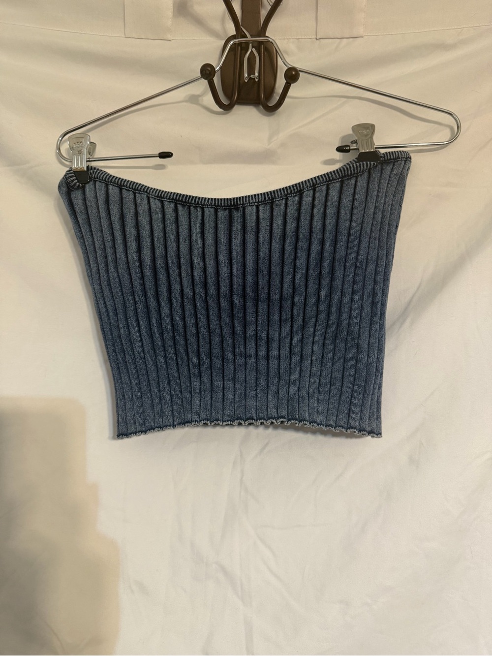 Diesel Navy Ribbed Tube Top with Silver Logo Cutout - Picture 3 of 5